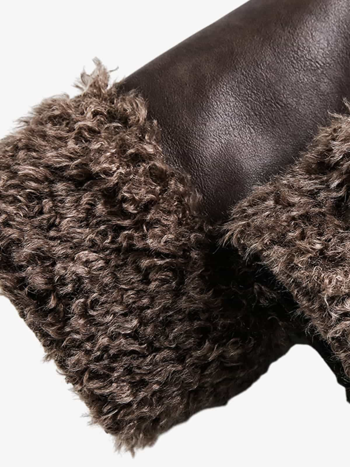 Vintage Brown Faux Fur Trim Faux Leather Padded Bomber Jacket - Image 12