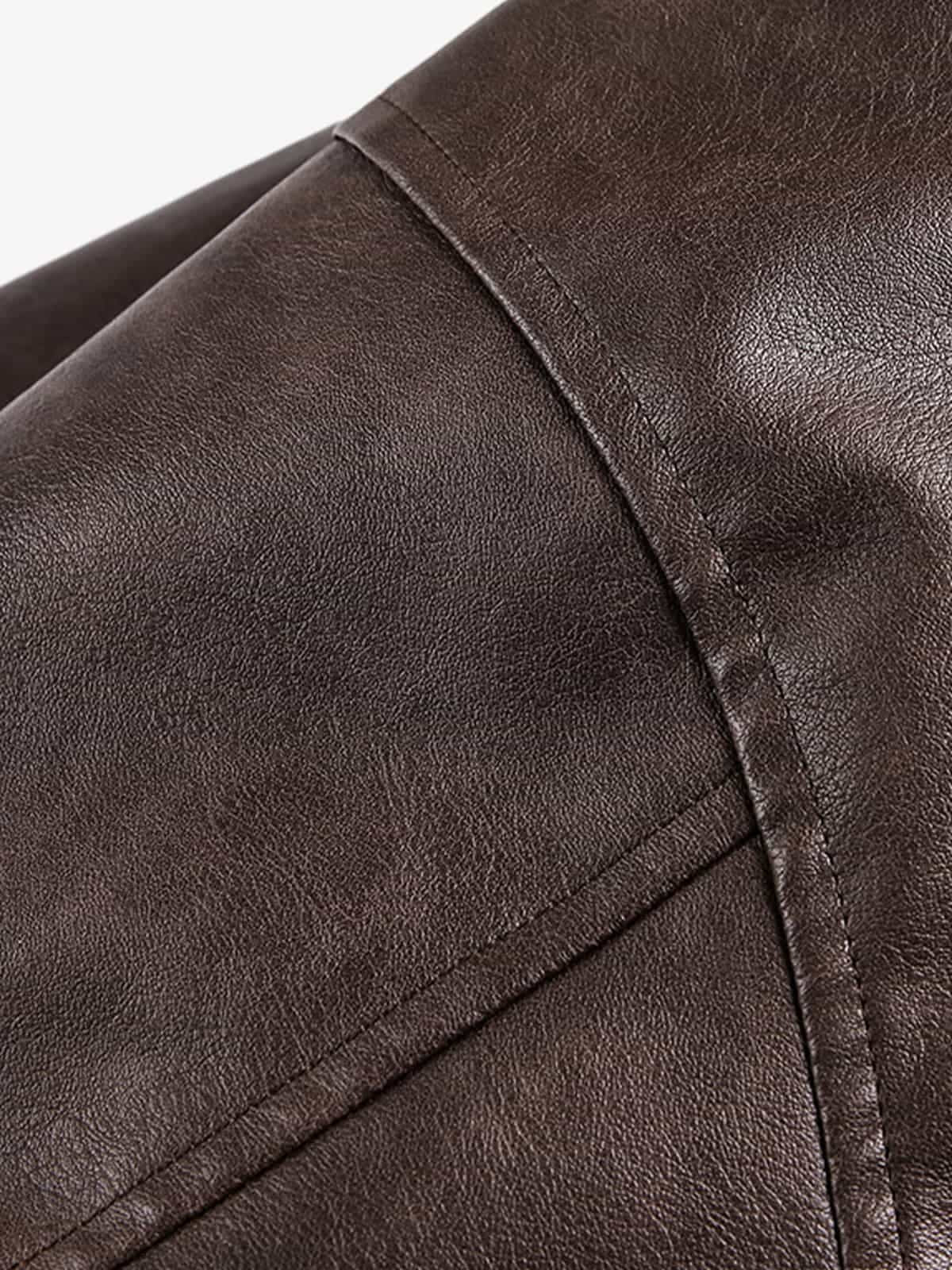 Vintage Brown Faux Fur Trim Faux Leather Padded Bomber Jacket - Image 16