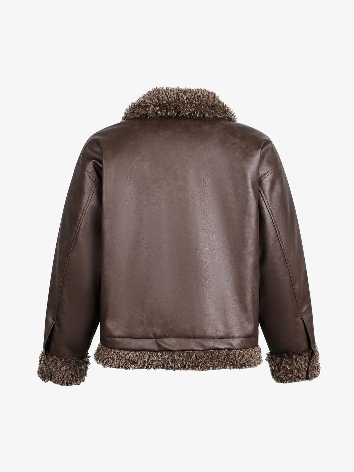 Vintage Brown Faux Fur Trim Faux Leather Padded Bomber Jacket - Image 9