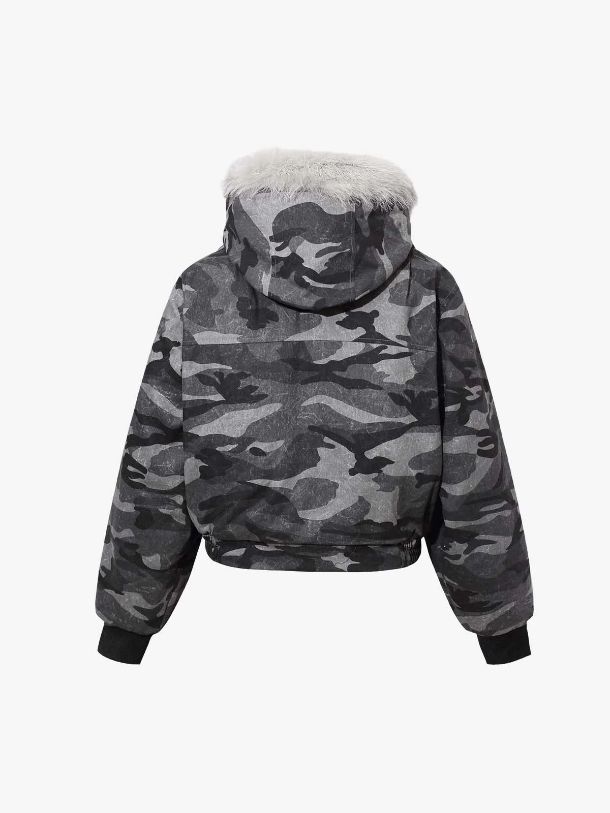 Vintage Camo Faux Fur Hood Padded Bomber Jacket - Image 10