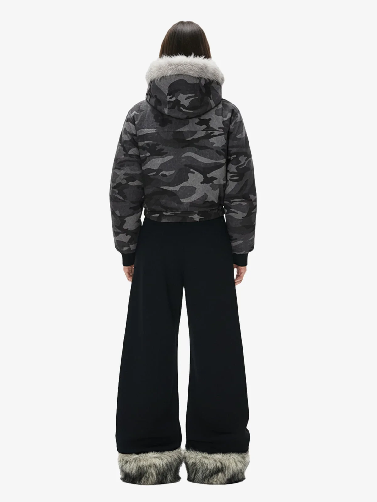 Vintage Camo Faux Fur Hood Padded Bomber Jacket - Image 5