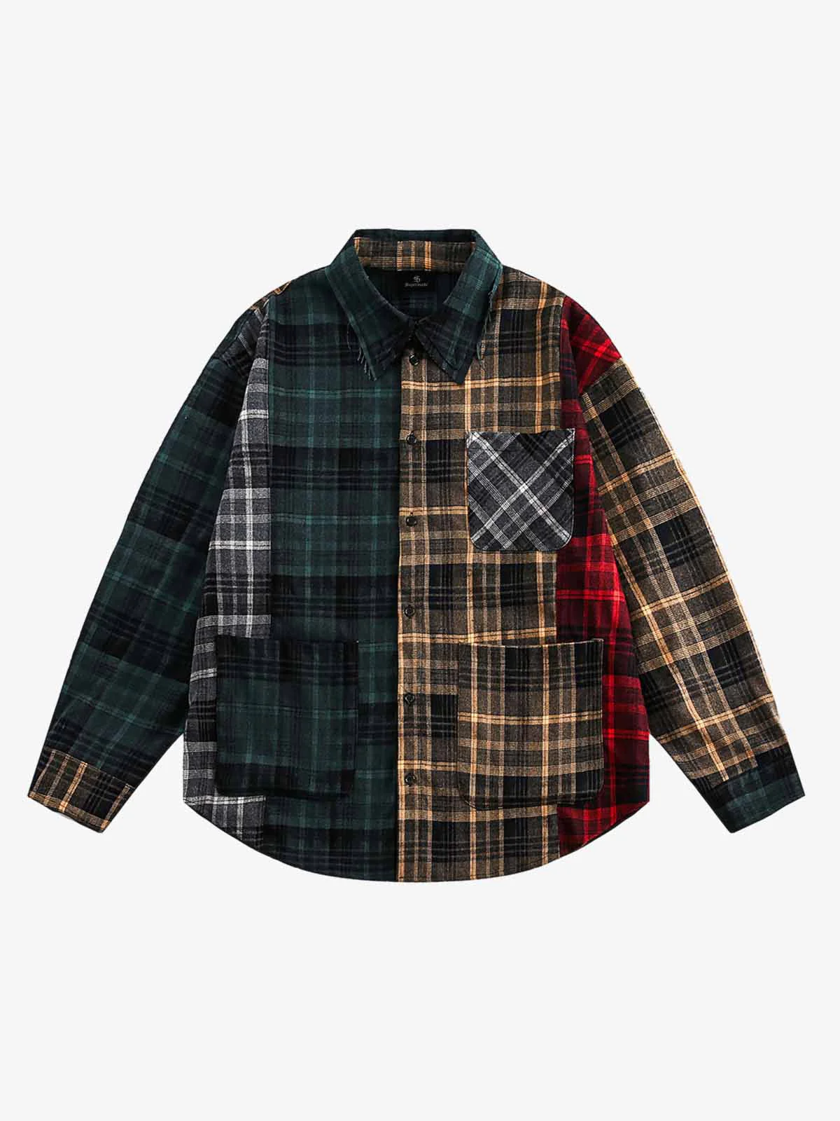 Vintage Clean-Fit Patchwork Plaid Shirt