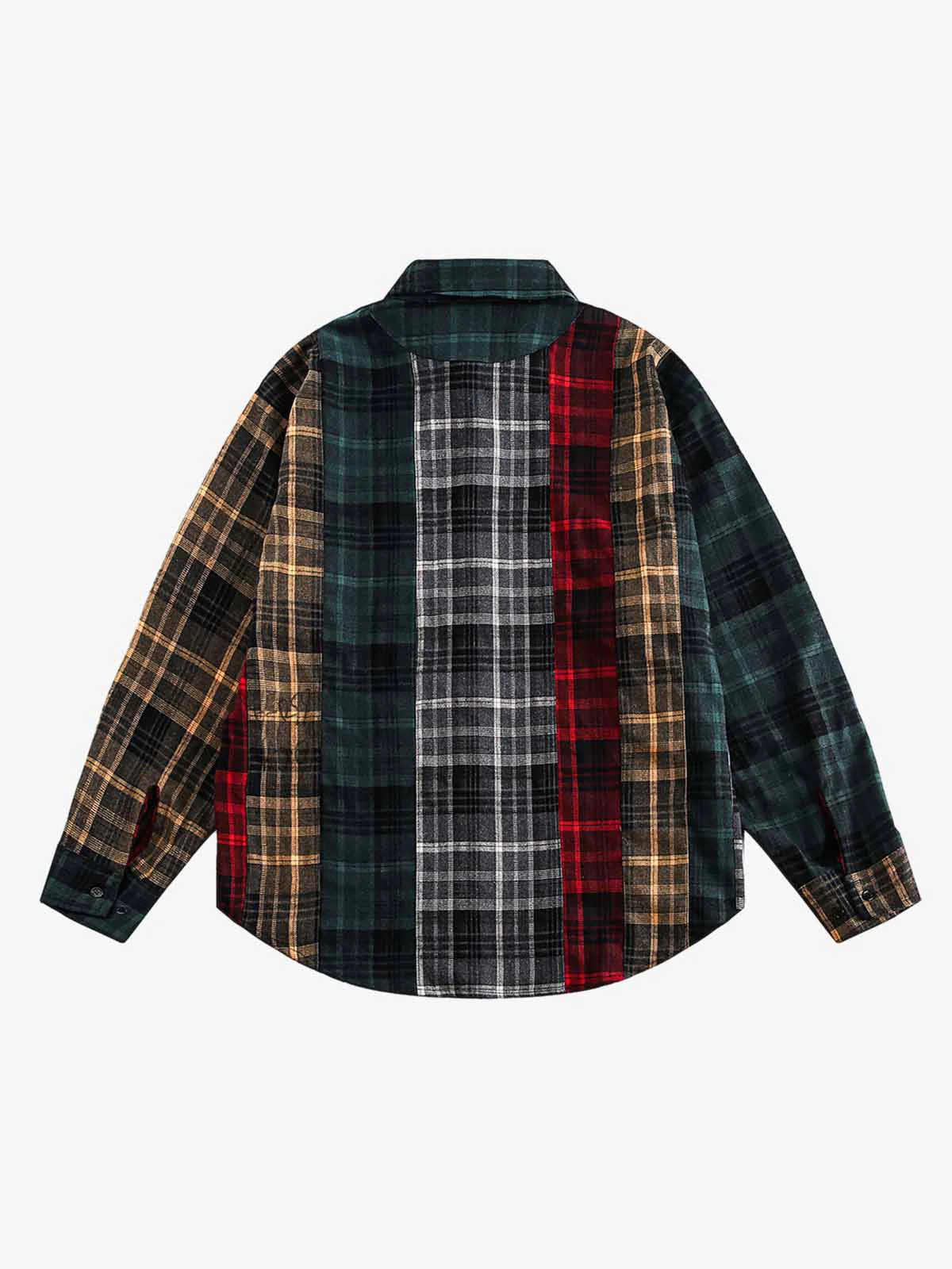 Vintage Clean-Fit Patchwork Plaid Shirt - Image 2