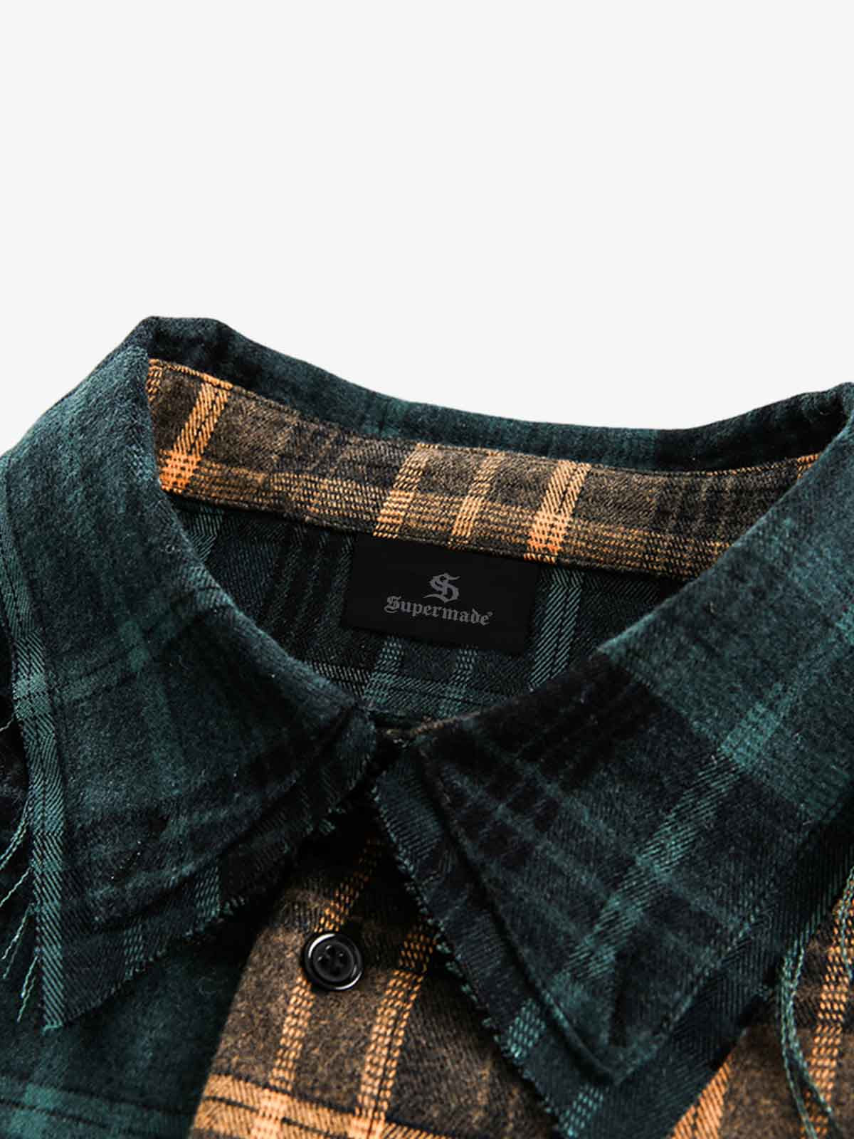 Vintage Clean-Fit Patchwork Plaid Shirt - Image 3