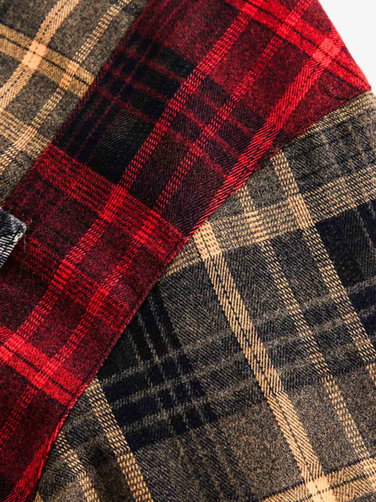 Vintage Clean-Fit Patchwork Plaid Shirt - Image 5