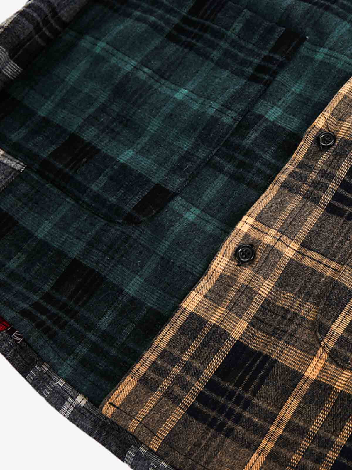Vintage Clean-Fit Patchwork Plaid Shirt - Image 6