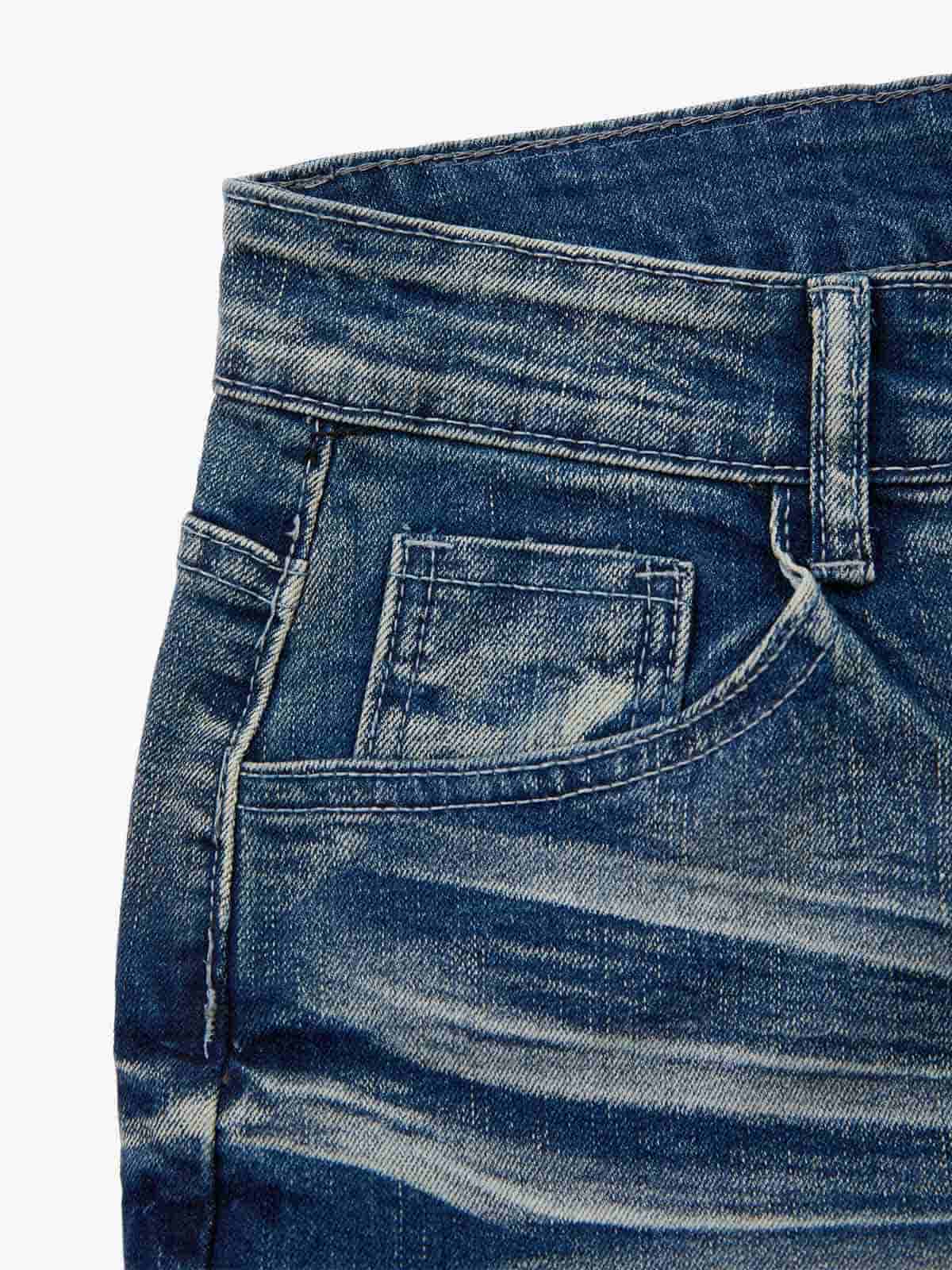 Vintage Distressed Button Fly Ruched Panel Flared Jeans - Image 12
