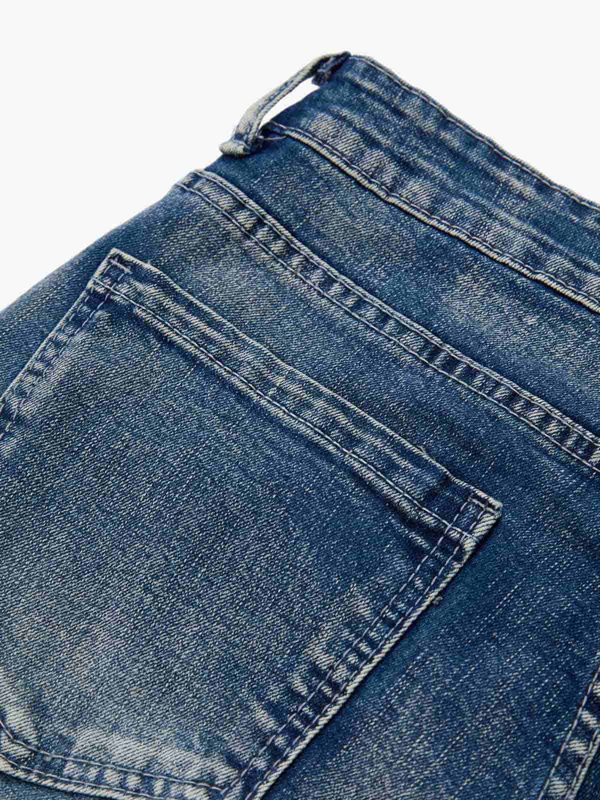 Vintage Distressed Button Fly Ruched Panel Flared Jeans - Image 13