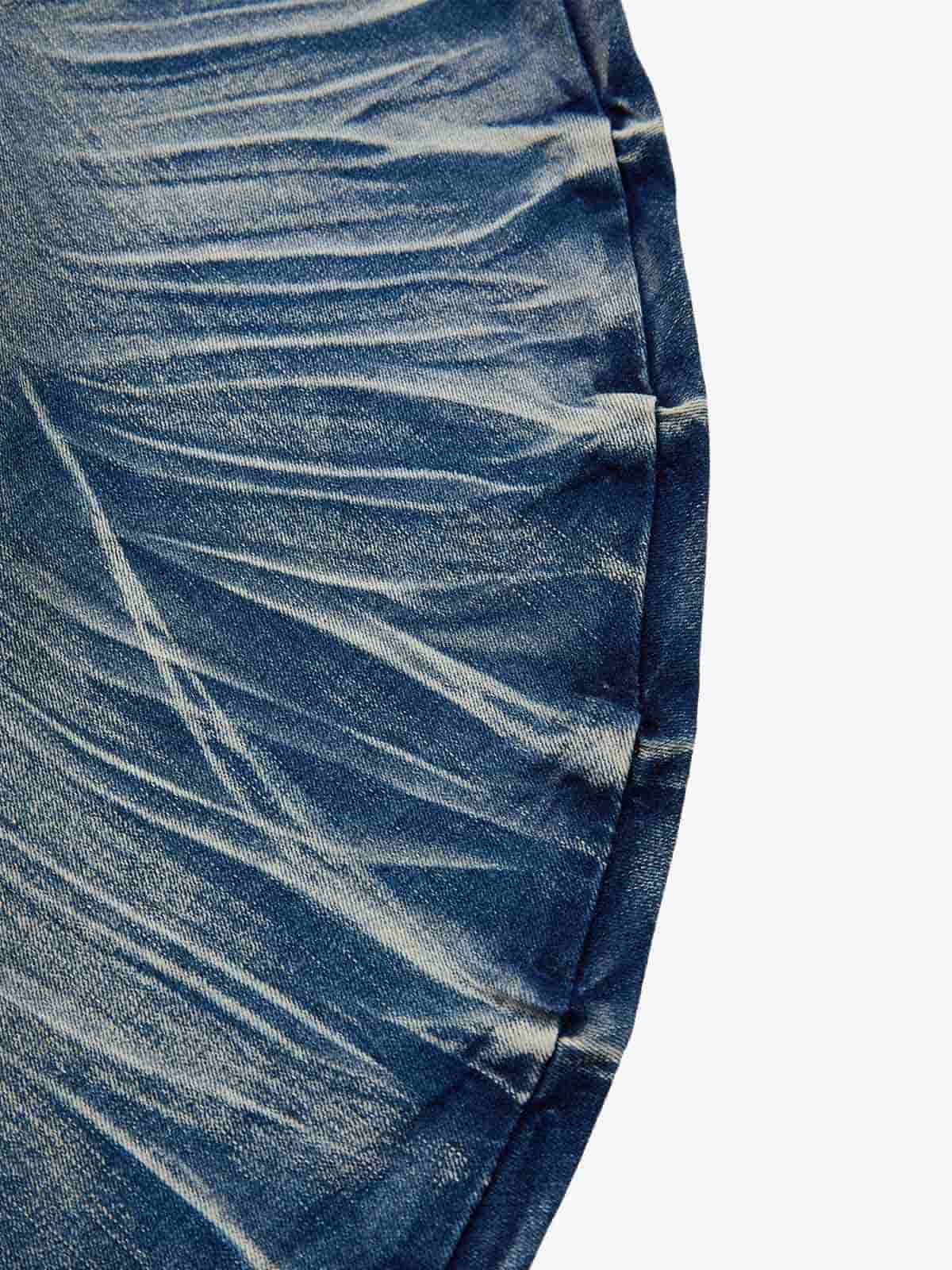 Vintage Distressed Button Fly Ruched Panel Flared Jeans - Image 15