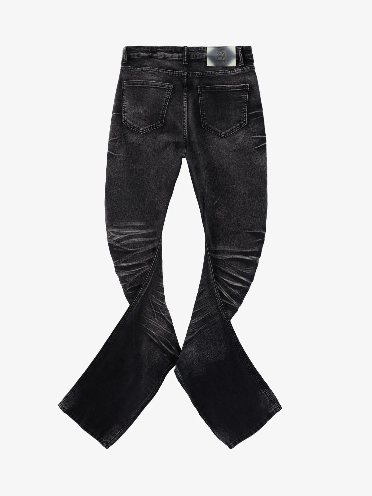 Vintage Distressed Button Fly Ruched Panel Flared Jeans - Image 3