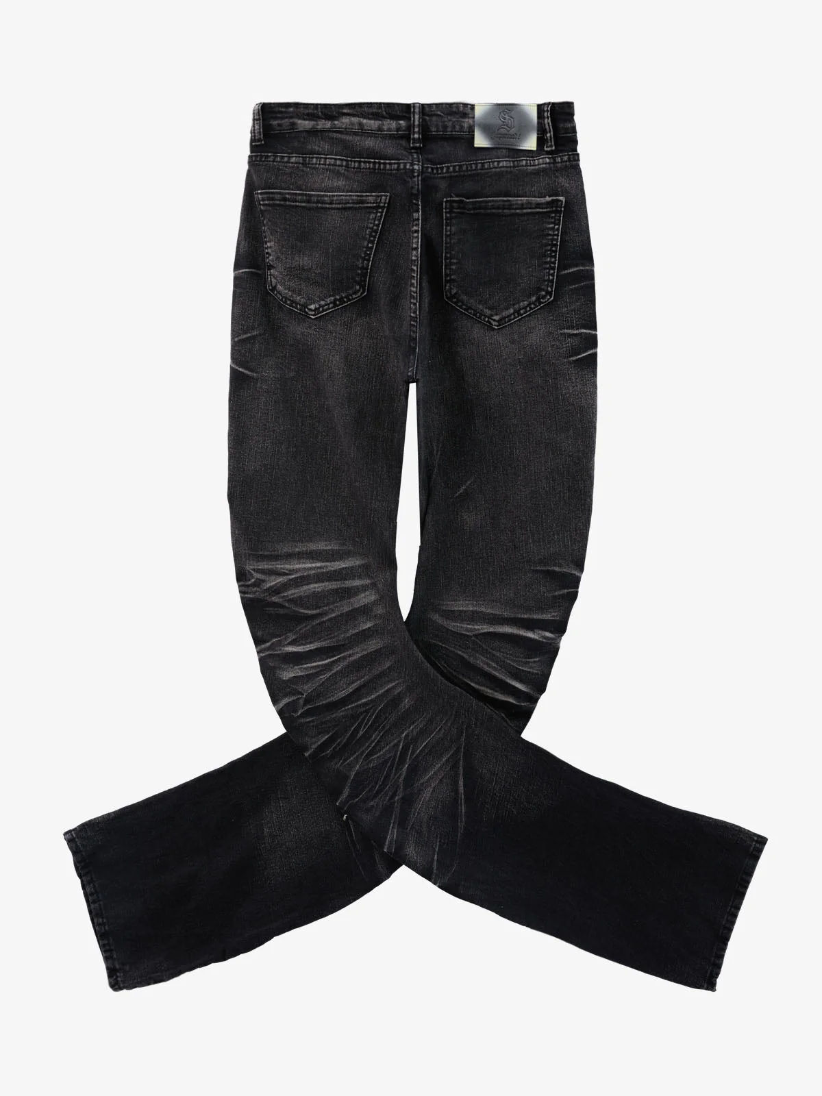Vintage Distressed Button Fly Ruched Panel Flared Jeans - Image 5