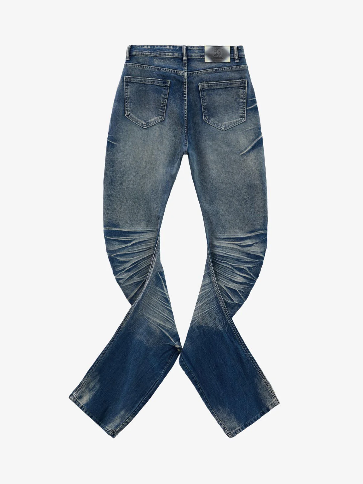 Vintage Distressed Button Fly Ruched Panel Flared Jeans - Image 6