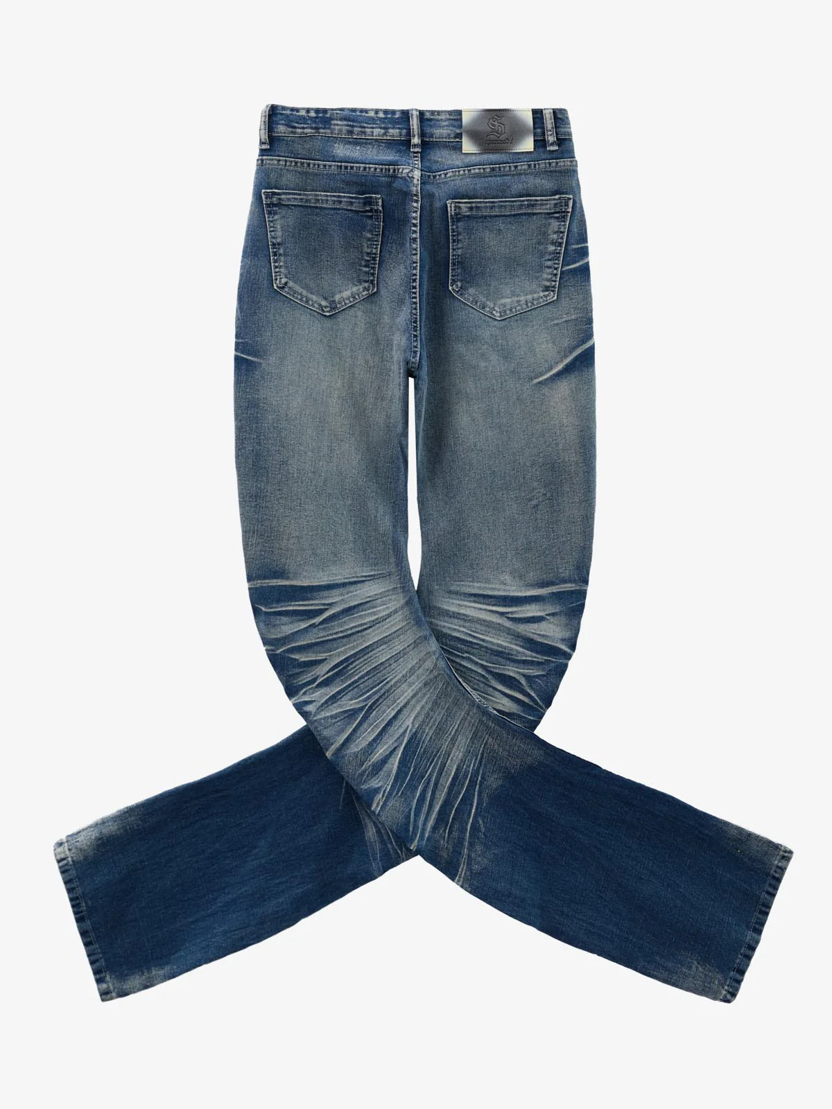 Vintage Distressed Button Fly Ruched Panel Flared Jeans - Image 8
