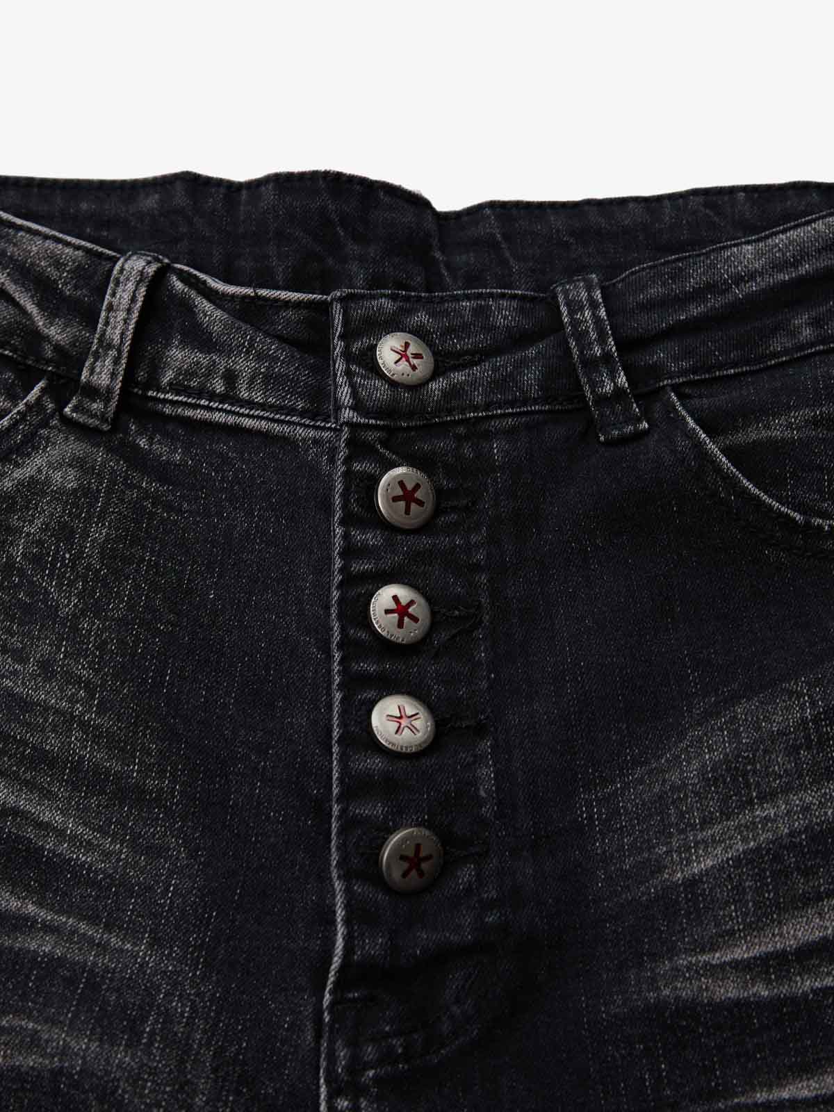 Vintage Distressed Button Fly Ruched Panel Flared Jeans - Image 9