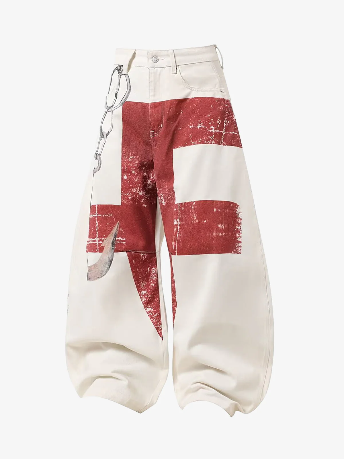 Vintage Distressed Chain Print Oversized Canvas Baggy Pants - Image 2