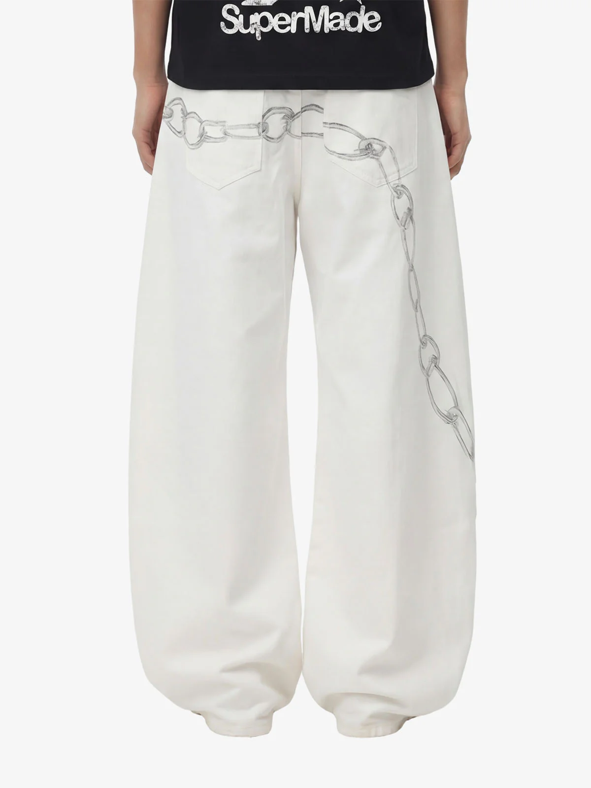 Vintage Distressed Chain Print Oversized Canvas Baggy Pants - Image 6