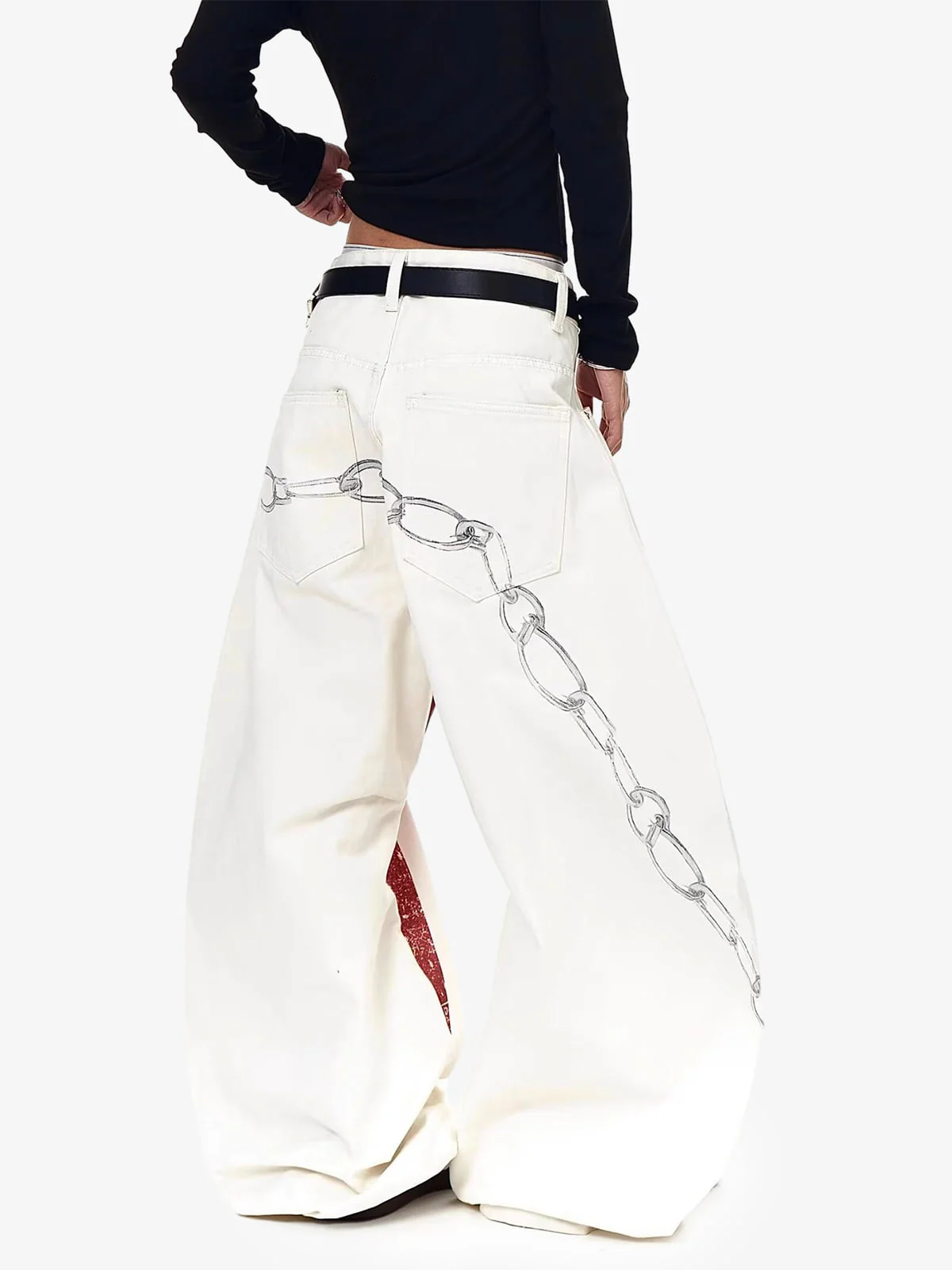 Vintage Distressed Chain Print Oversized Canvas Baggy Pants - Image 7