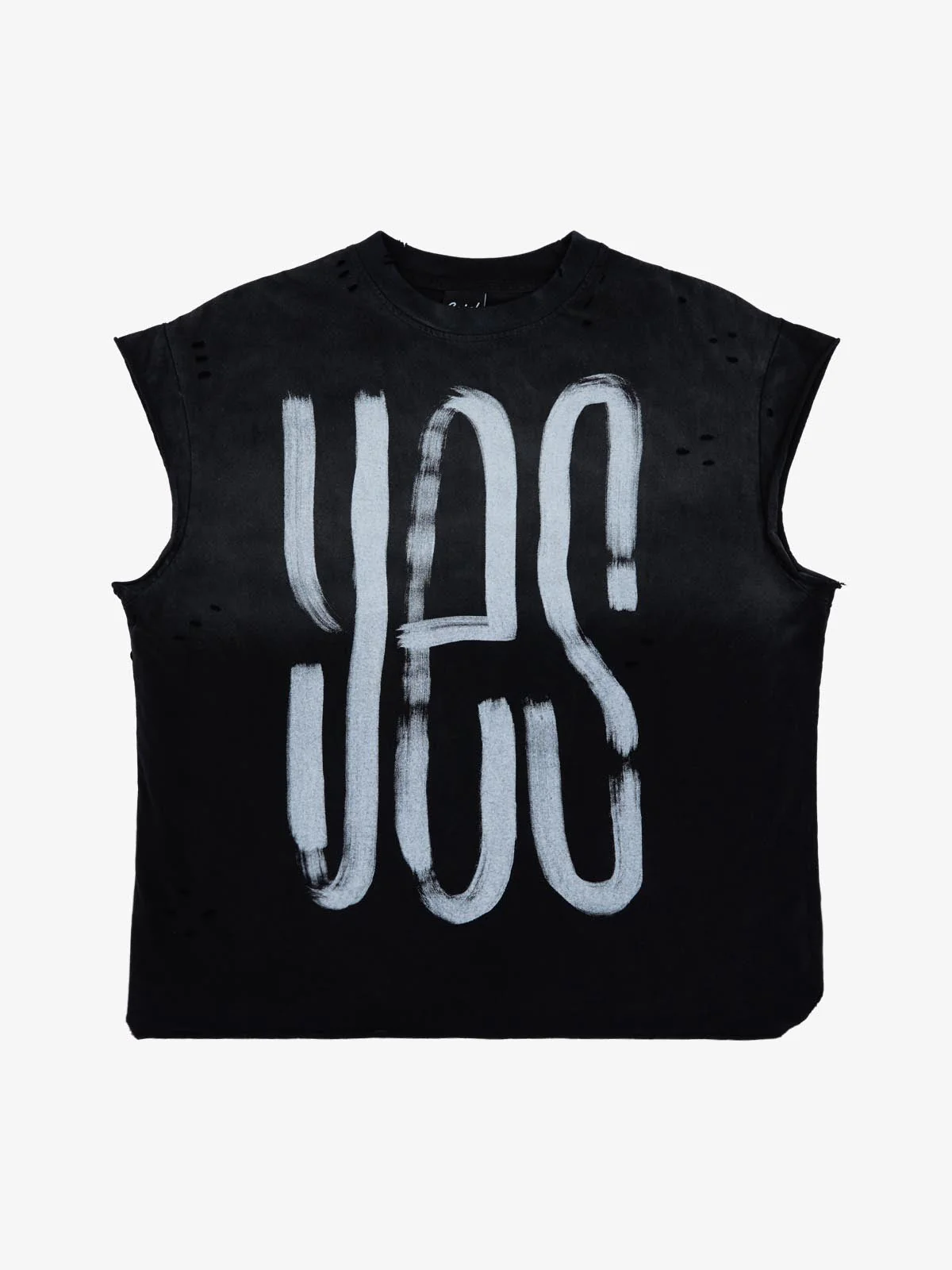 Vintage Distressed Hole Washed Letter Print Sleeveless Knit T-Shirt - Image 2