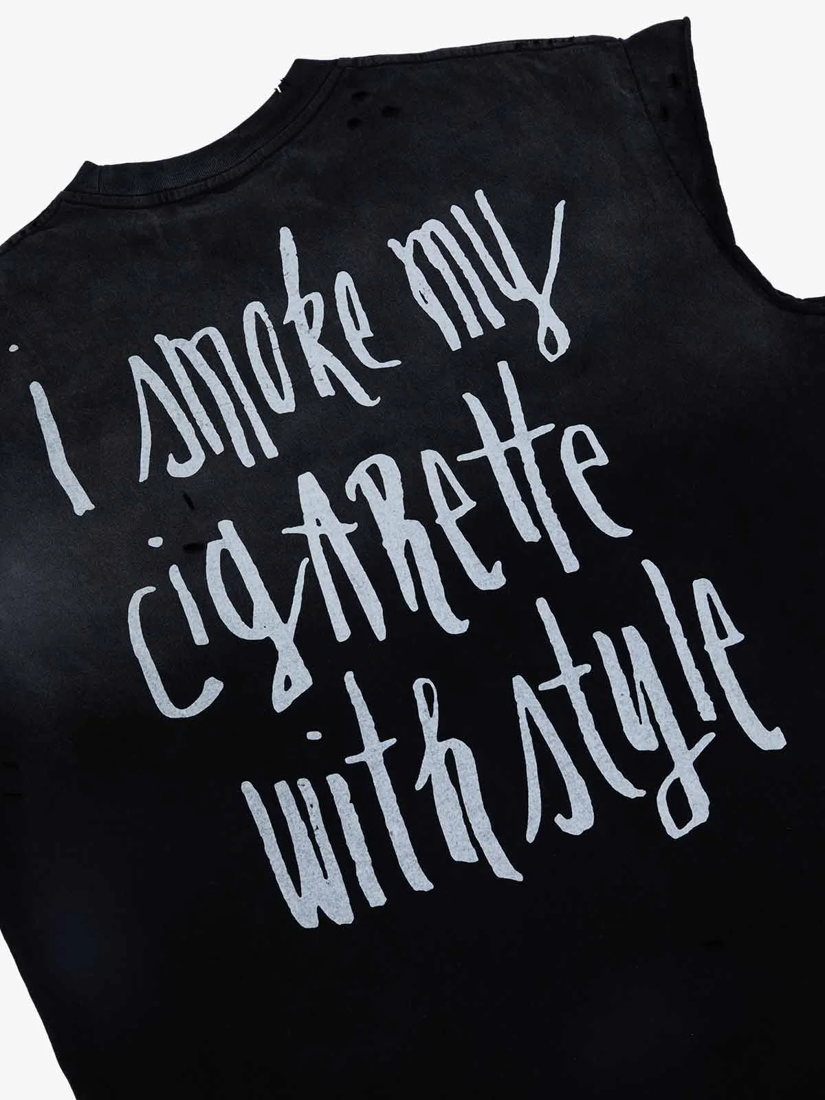 Vintage Distressed Hole Washed Letter Print Sleeveless Knit T-Shirt - Image 8