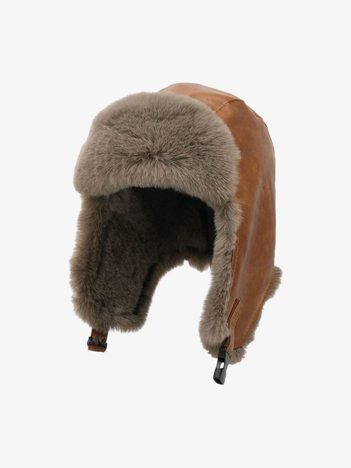 Vintage Distressed Leather Plush Trapper Hat - Image 3