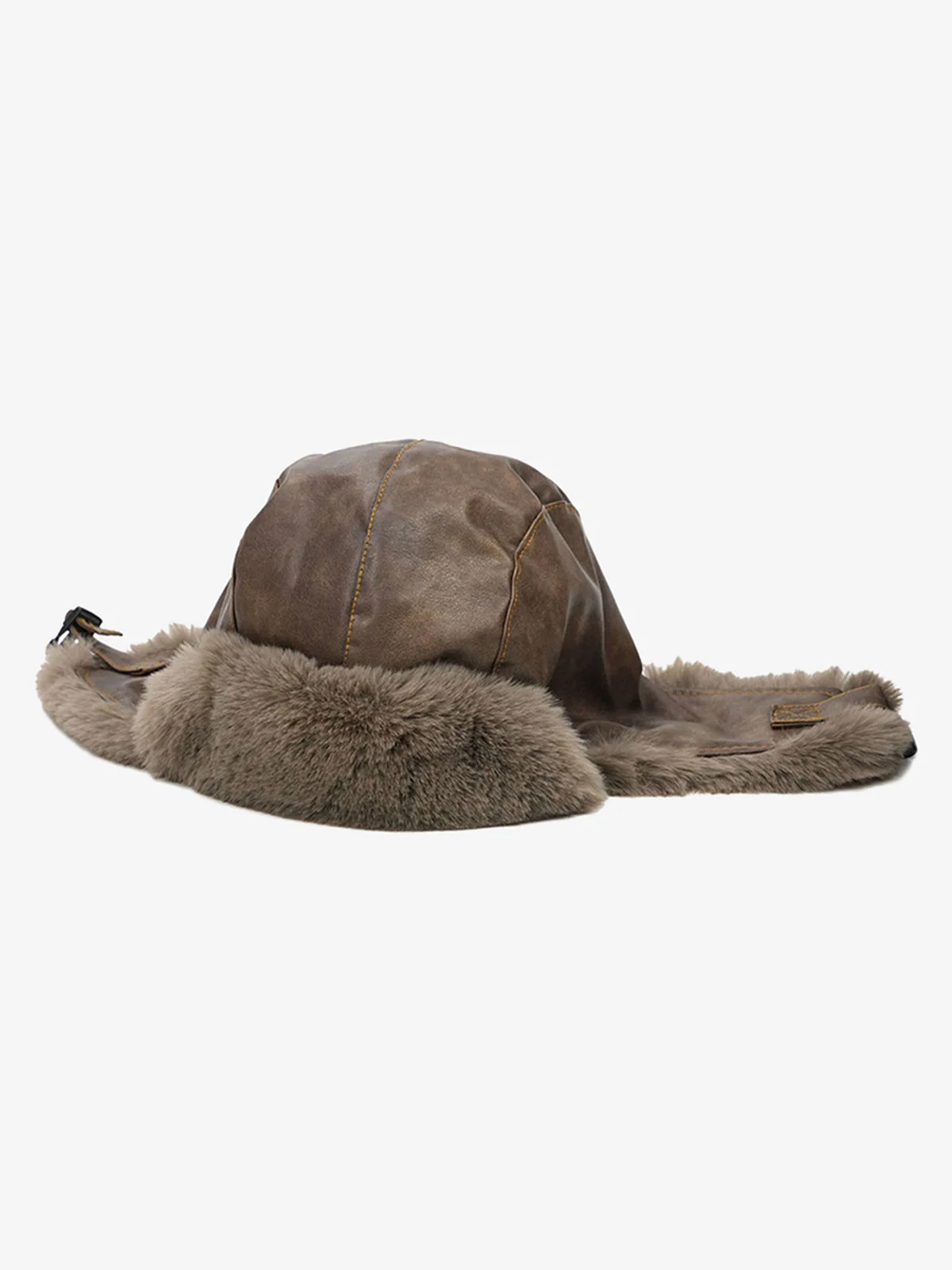 Vintage Distressed Leather Plush Trapper Hat - Image 8