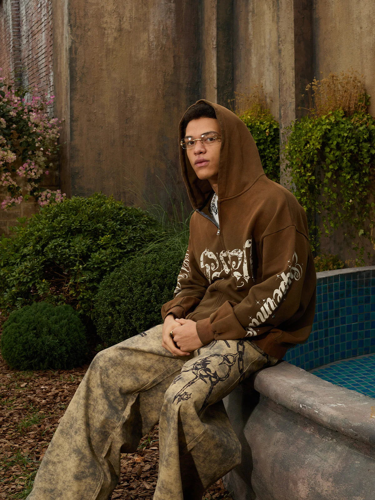 Vintage Distressed Studded Gothic Font Zip Up Hoodie - Image 13