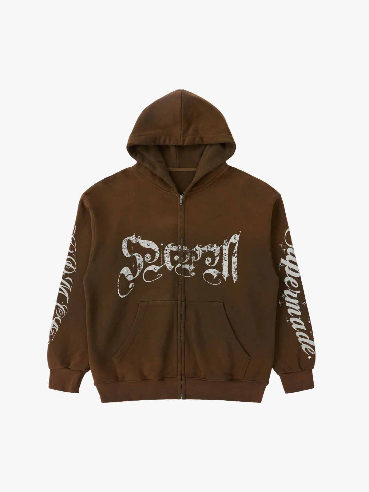 Vintage Distressed Studded Gothic Font Zip Up Hoodie - Image 2