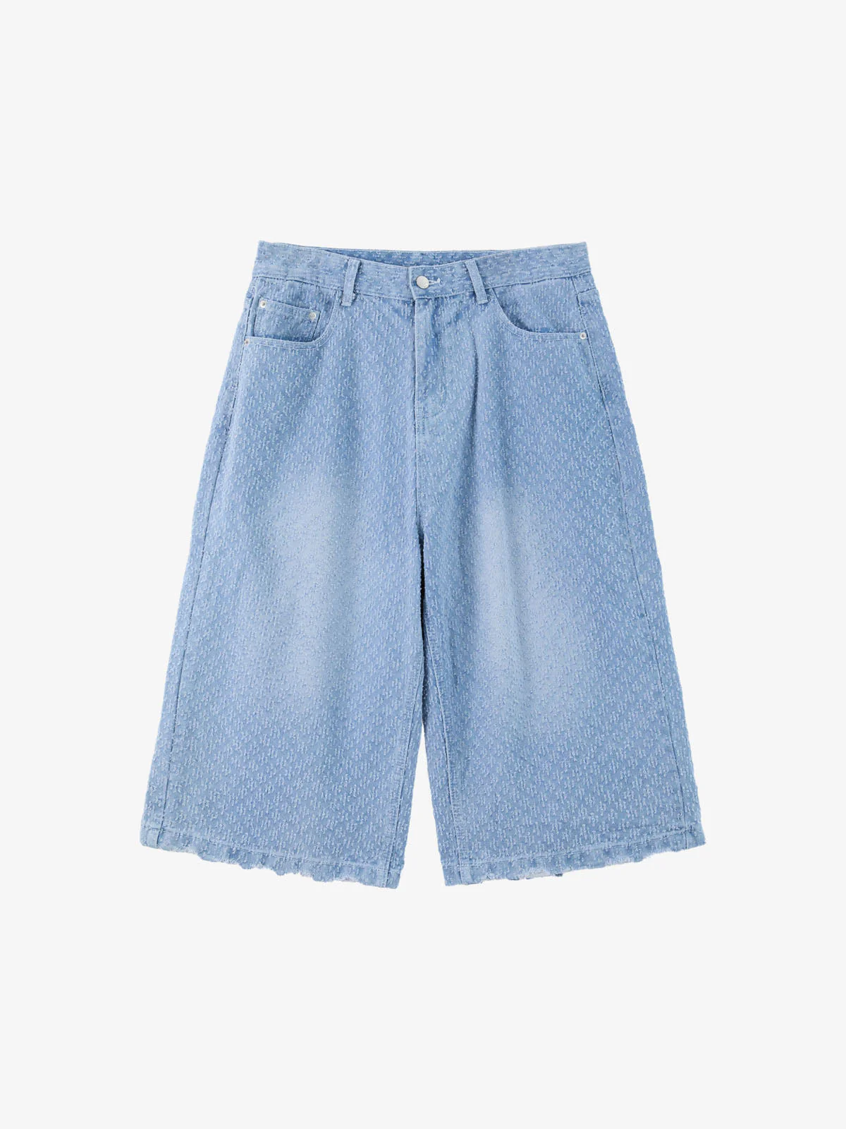 Vintage Distressed Textured Ripped Wide Leg Denim Jorts - Image 2