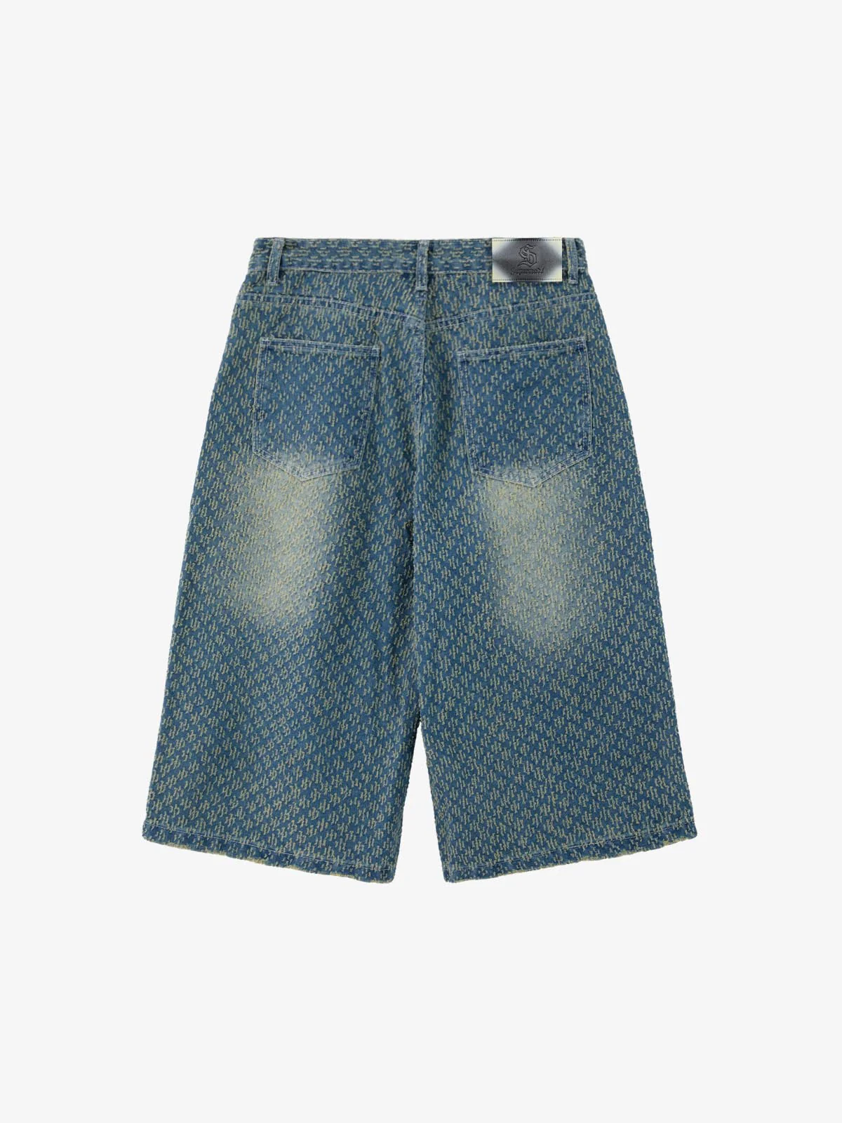 Vintage Distressed Textured Ripped Wide Leg Denim Jorts - Image 3