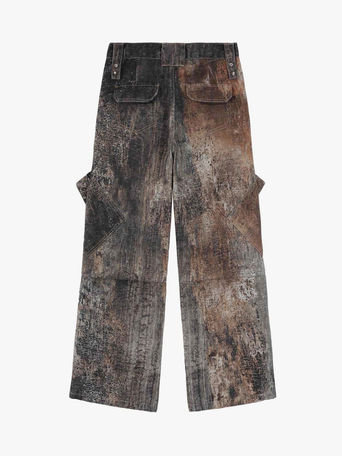 Vintage Distressed Wash Utility Zipper Pocket Wide Leg Cargo Pants - Image 2