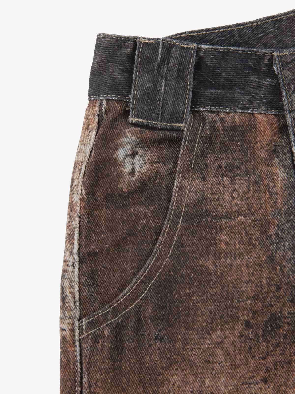 Vintage Distressed Wash Utility Zipper Pocket Wide Leg Cargo Pants - Image 3