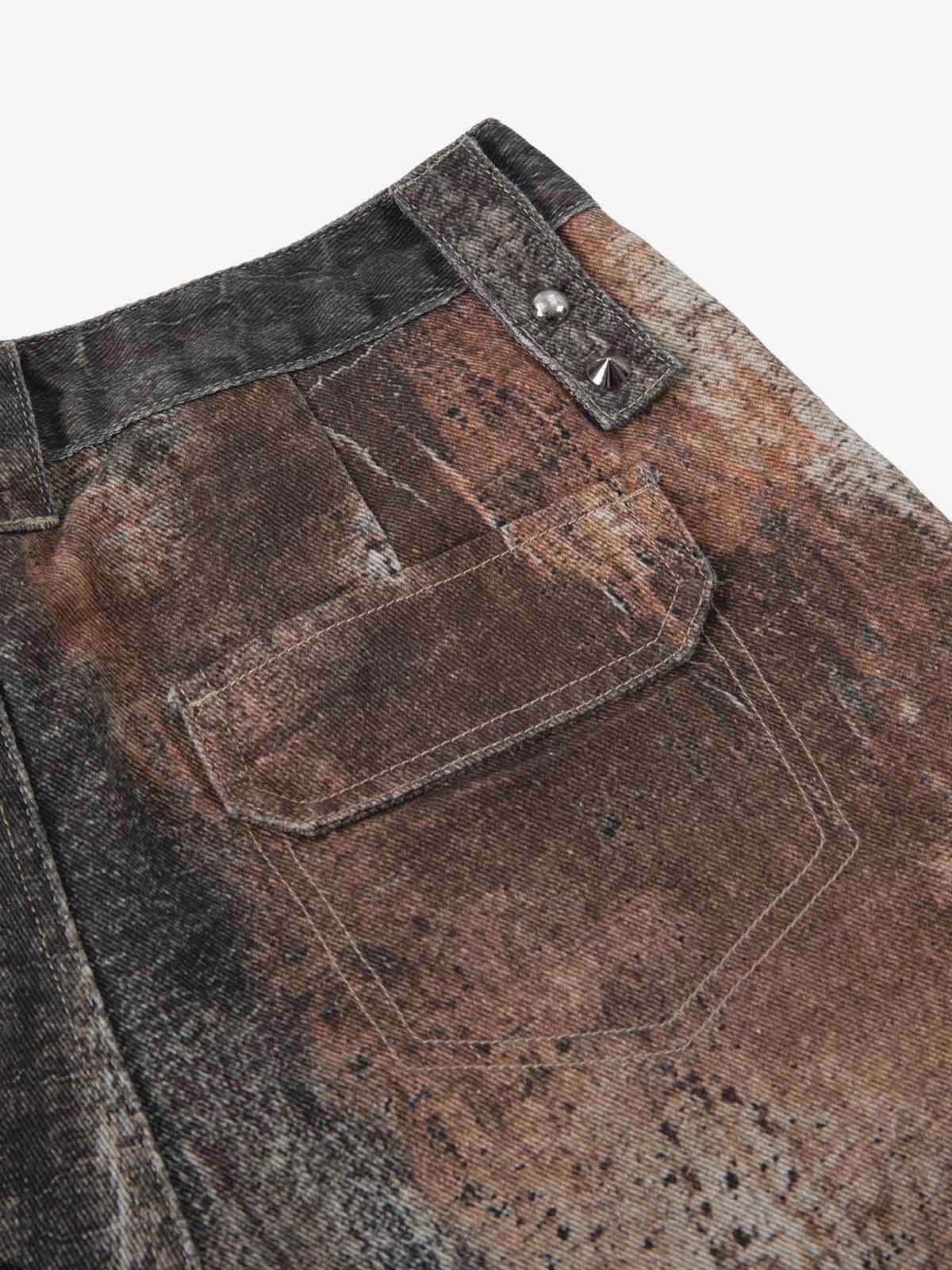 Vintage Distressed Wash Utility Zipper Pocket Wide Leg Cargo Pants - Image 4
