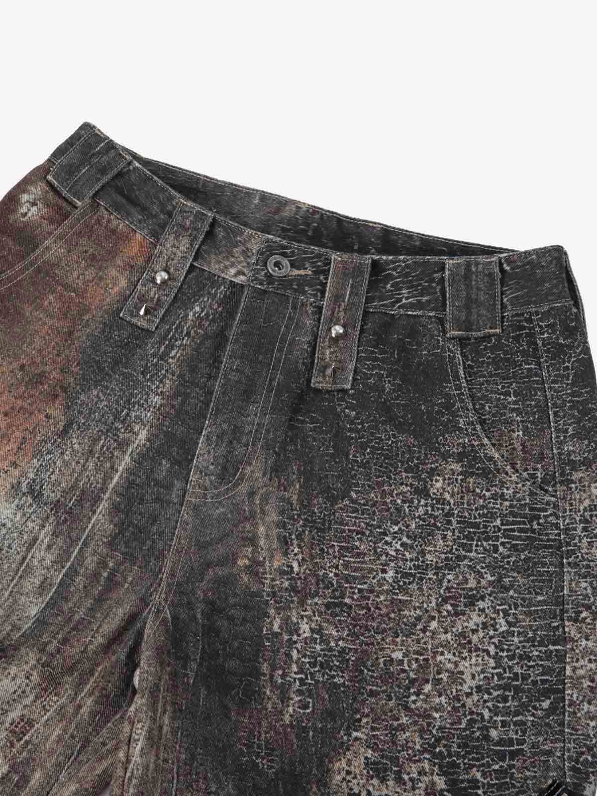 Vintage Distressed Wash Utility Zipper Pocket Wide Leg Cargo Pants - Image 5