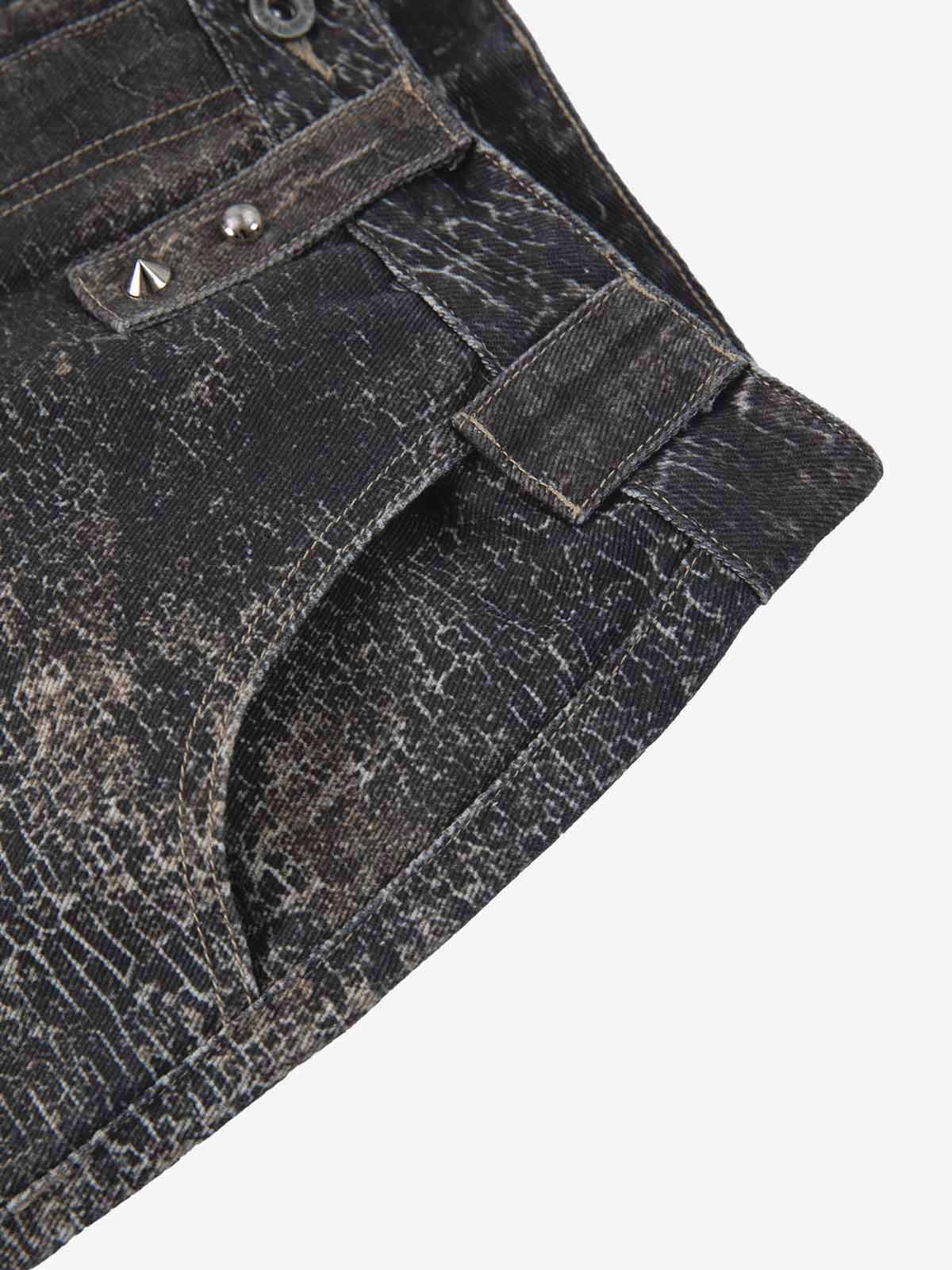 Vintage Distressed Wash Utility Zipper Pocket Wide Leg Cargo Pants - Image 6