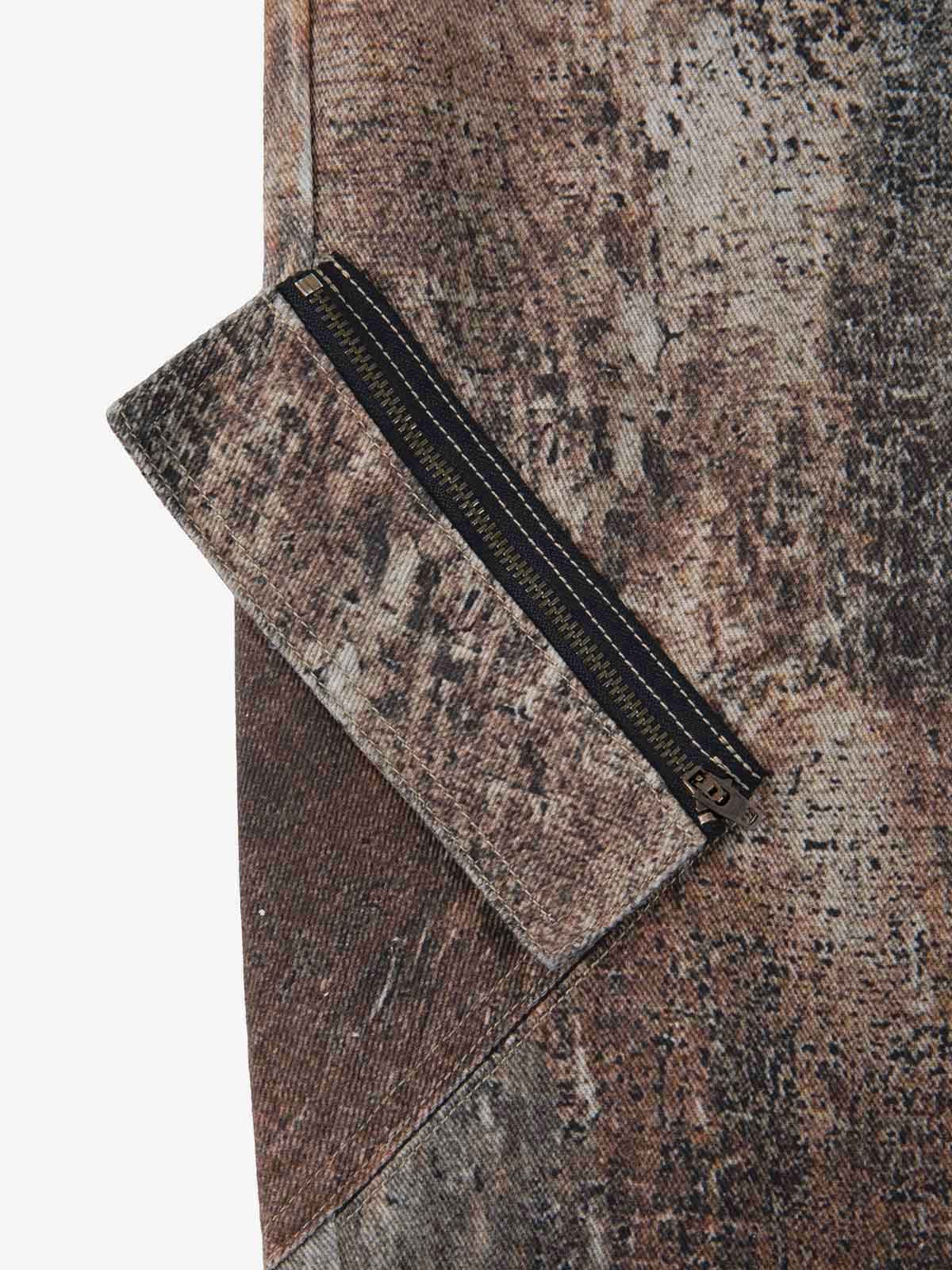 Vintage Distressed Wash Utility Zipper Pocket Wide Leg Cargo Pants - Image 7