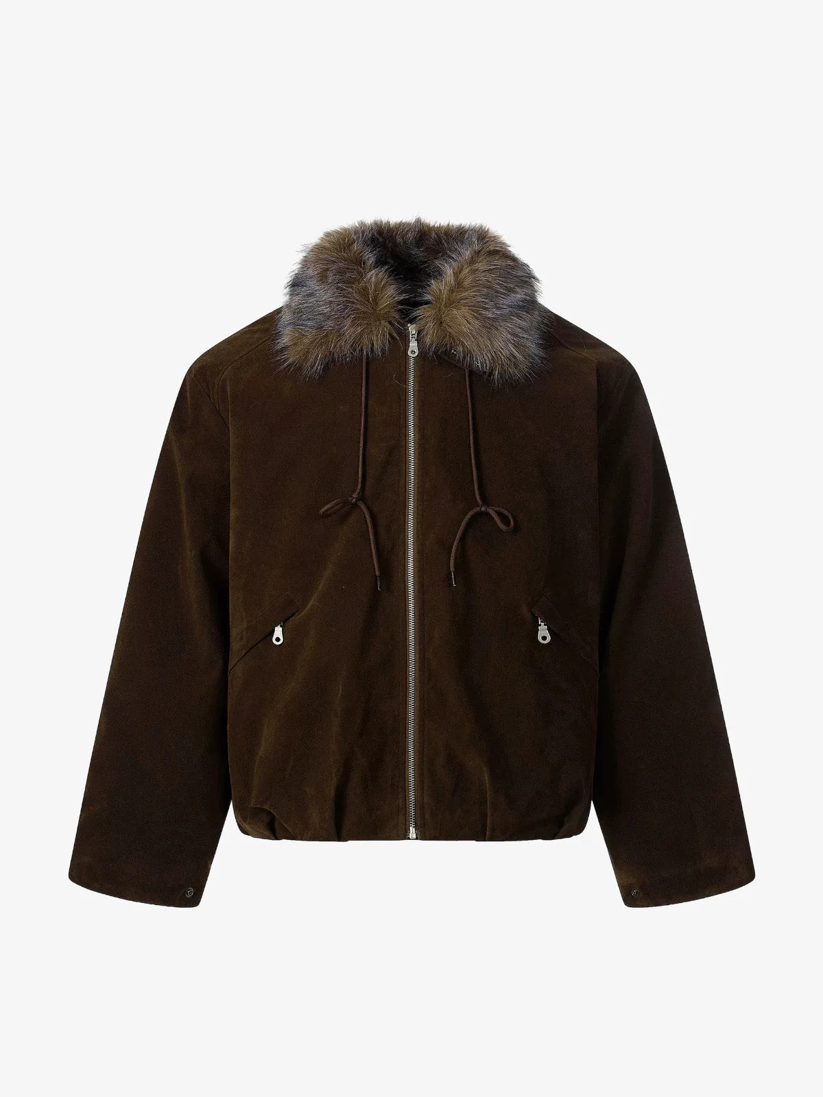 Vintage Drawstring Design Fur Collar Padded Jacket - Image 6