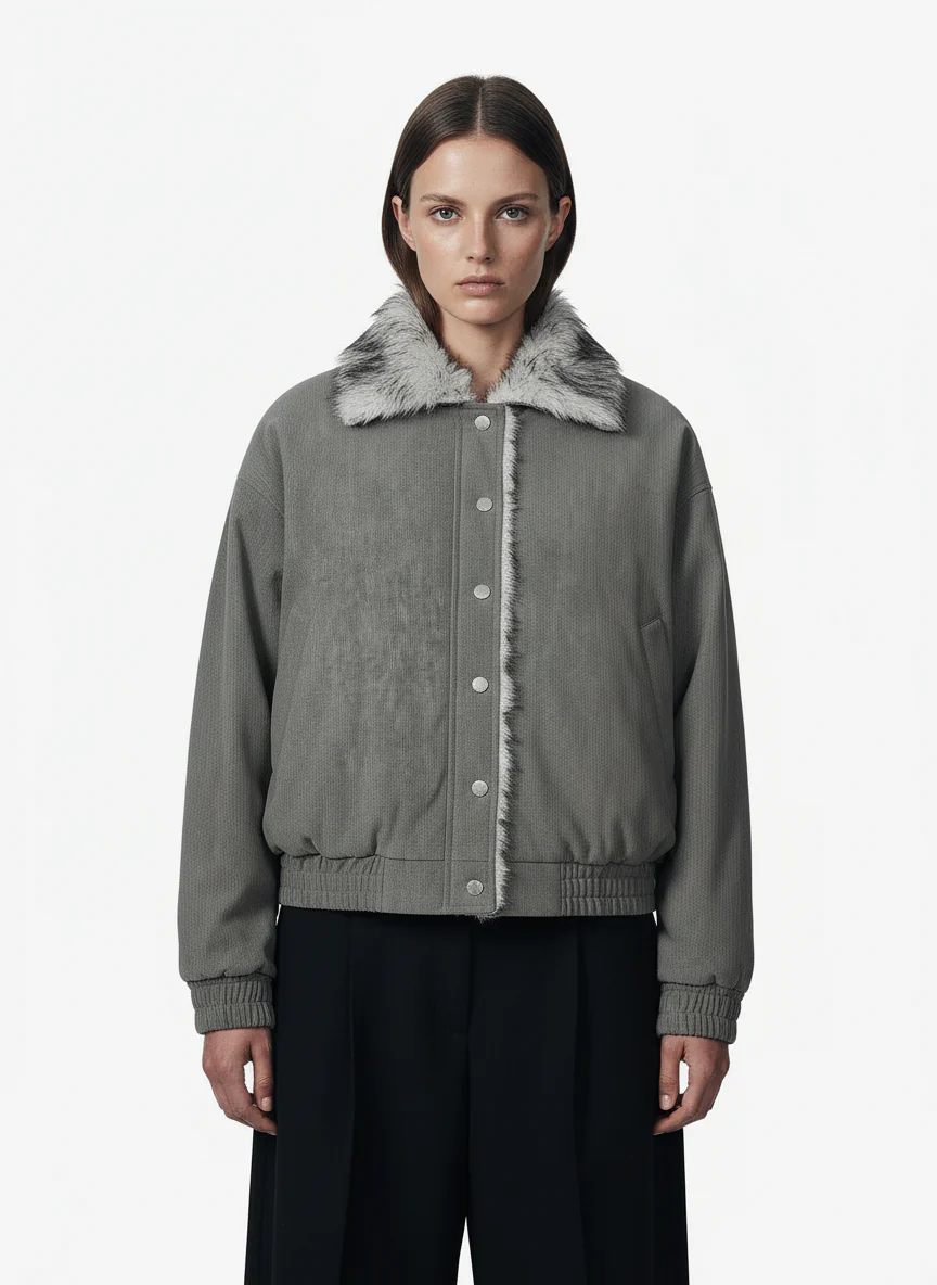 Vintage Dual-layer Collar Fleece-lined Zipper Jacket