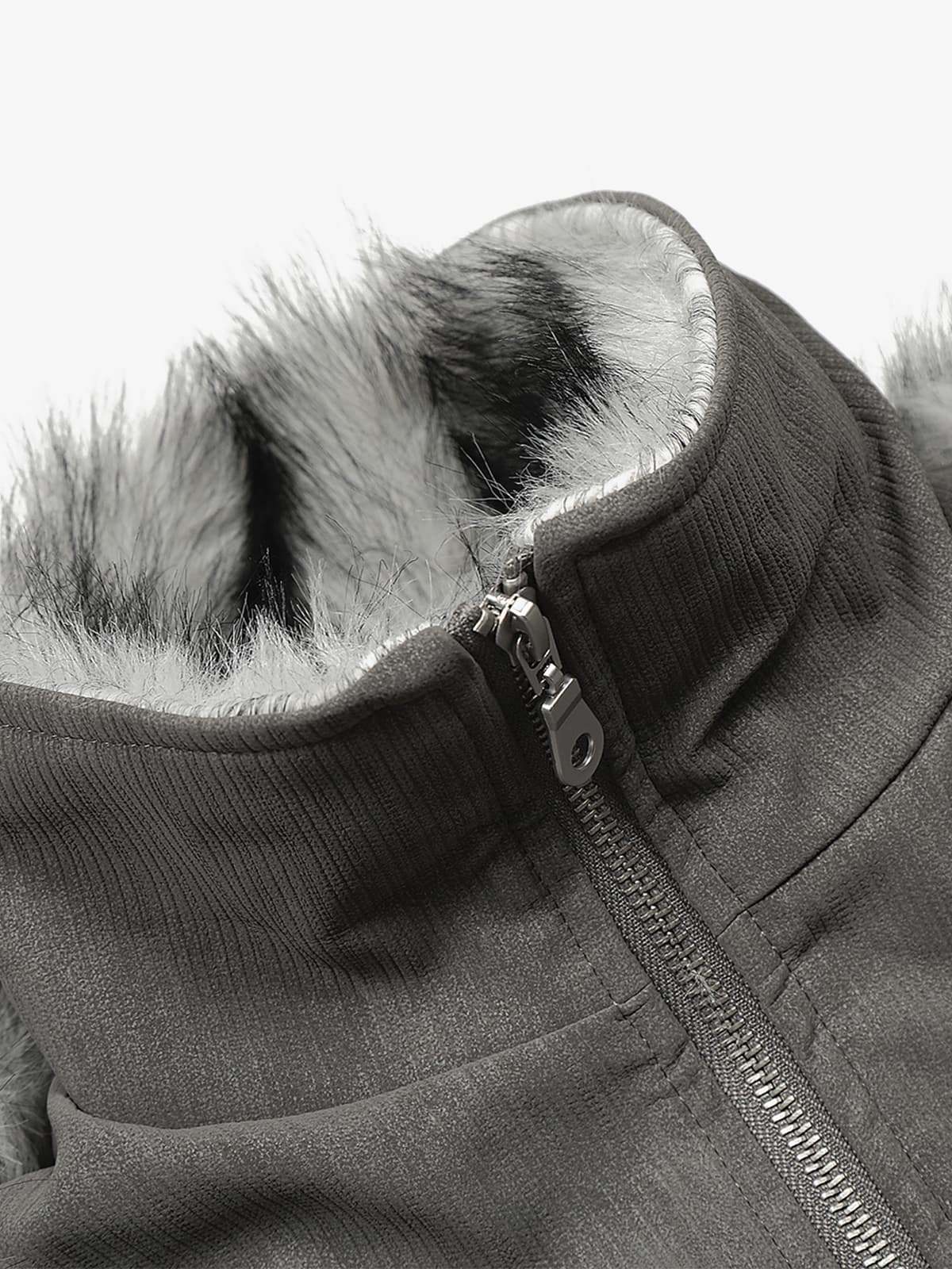 Vintage Dual-layer Collar Fleece-lined Zipper Jacket - Image 10