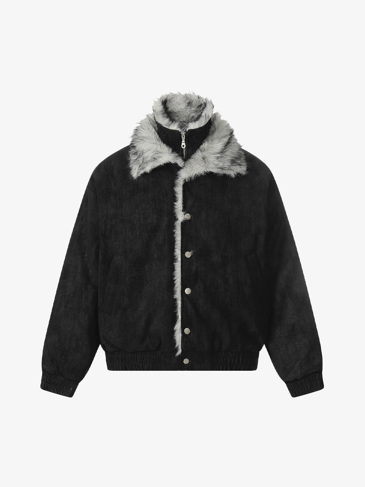 Vintage Dual-layer Collar Fleece-lined Zipper Jacket - Image 2