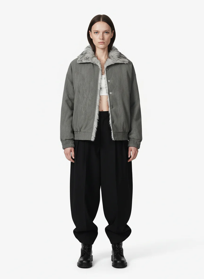 Vintage Dual-layer Collar Fleece-lined Zipper Jacket - Image 3