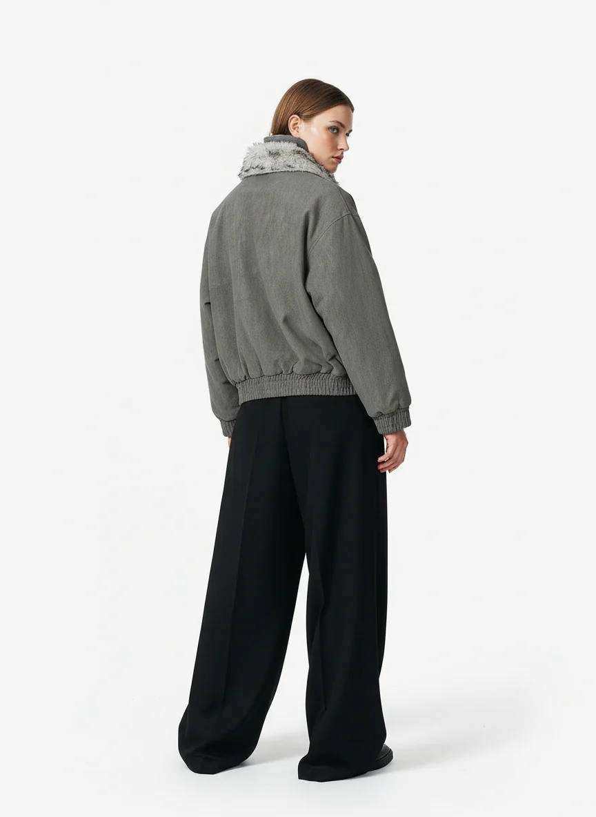 Vintage Dual-layer Collar Fleece-lined Zipper Jacket - Image 4