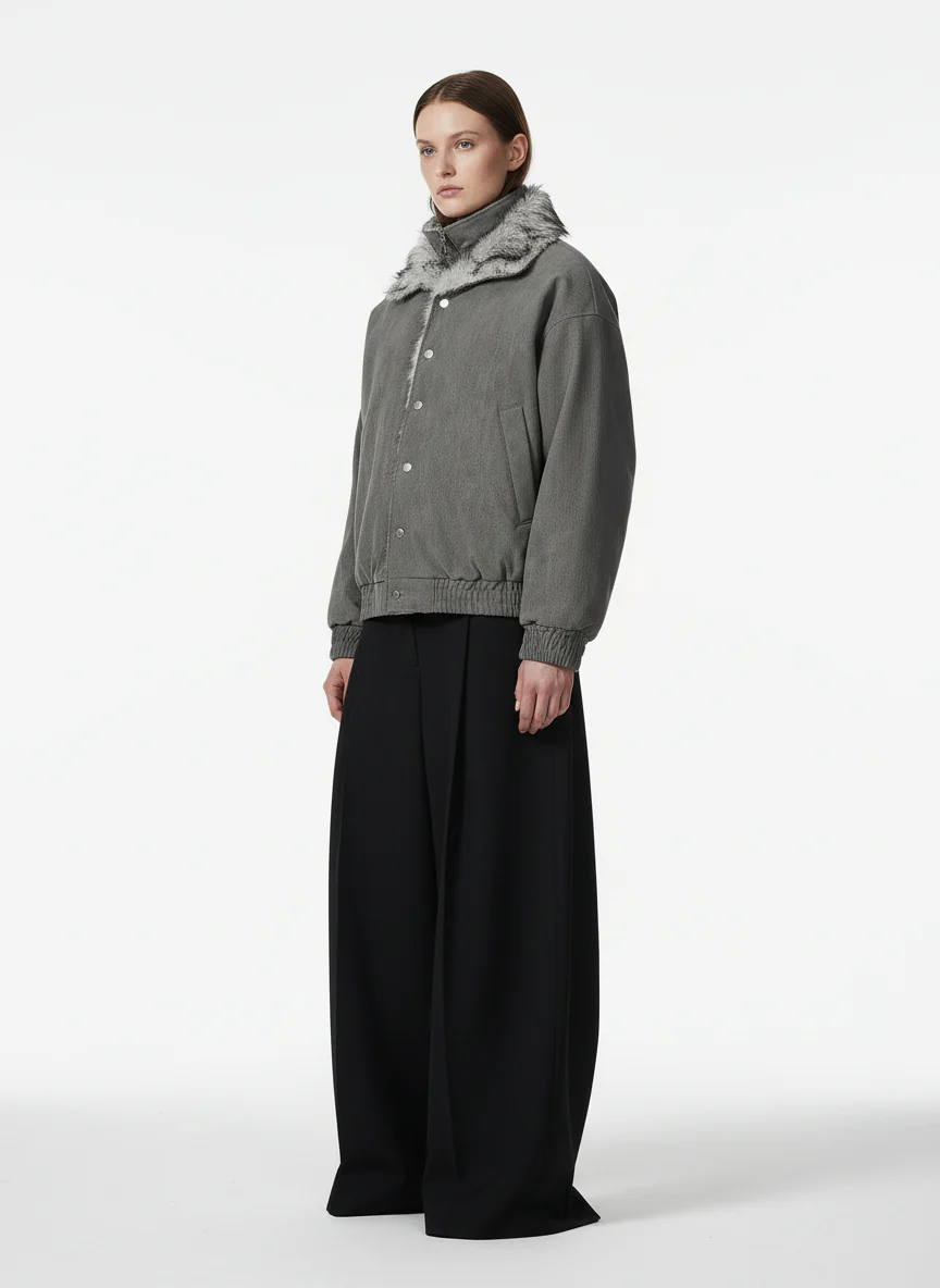 Vintage Dual-layer Collar Fleece-lined Zipper Jacket - Image 5