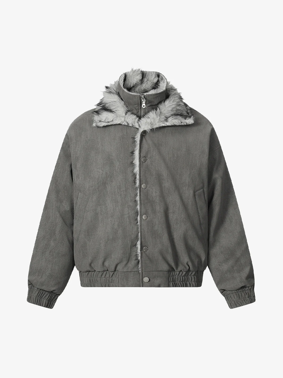 Vintage Dual-layer Collar Fleece-lined Zipper Jacket - Image 6
