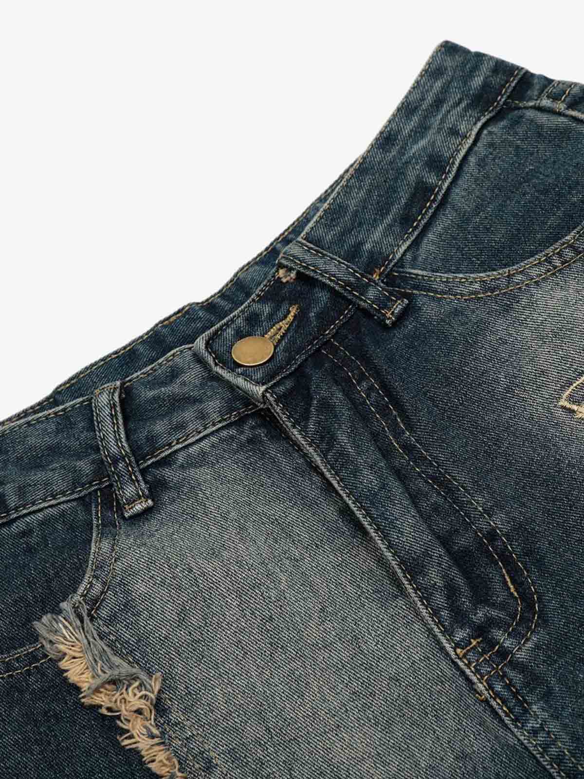 Vintage Embroidered Washed Raw-Edge Graffiti Scimitar Jeans - Image 10