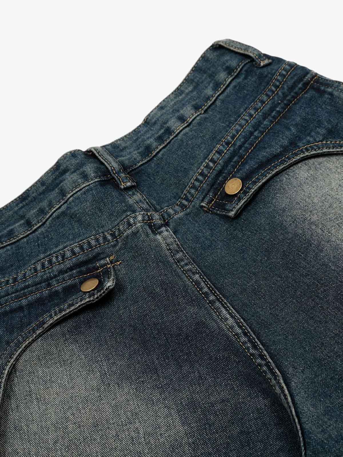 Vintage Embroidered Washed Raw-Edge Graffiti Scimitar Jeans - Image 12