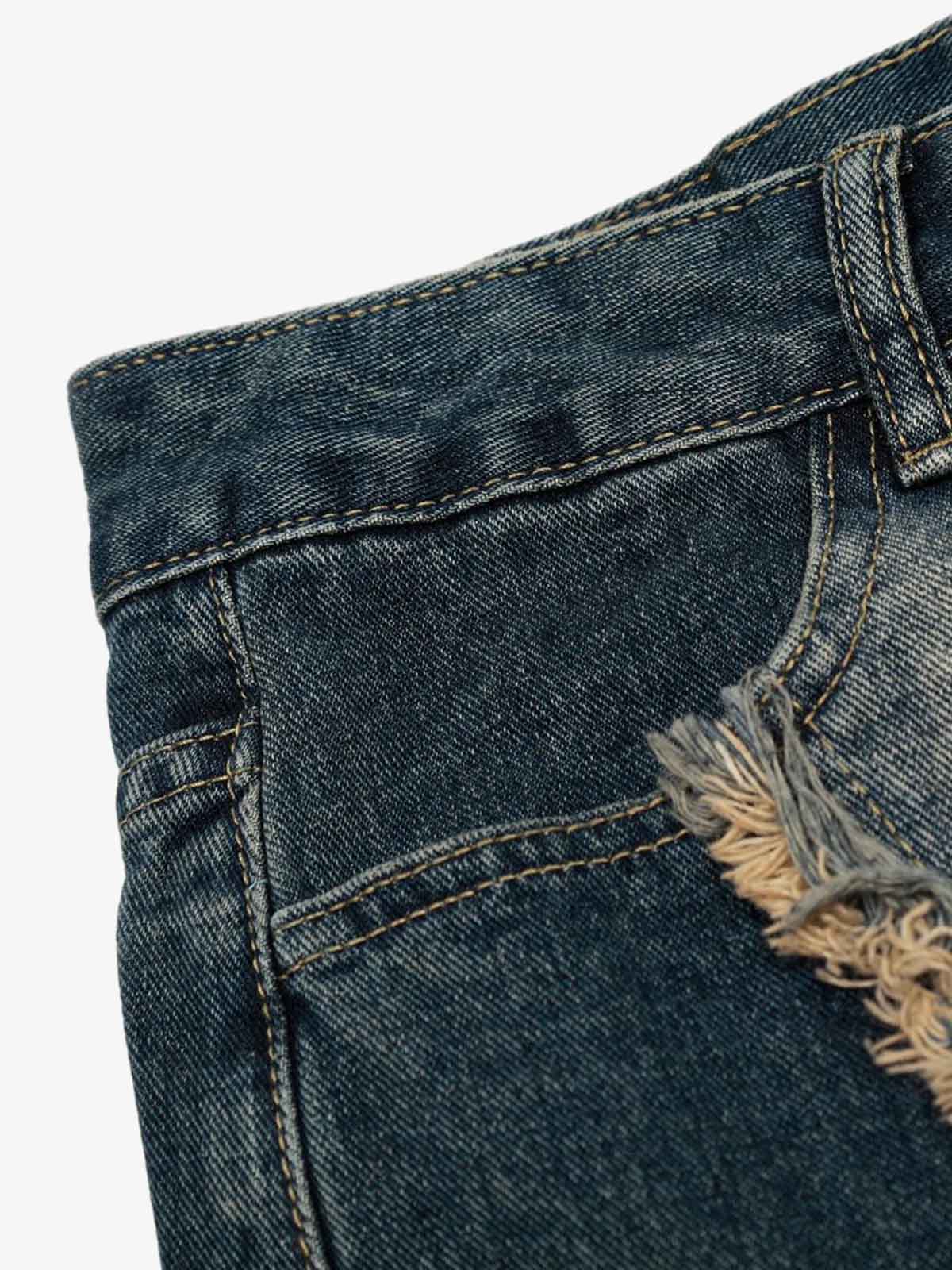 Vintage Embroidered Washed Raw-Edge Graffiti Scimitar Jeans - Image 14