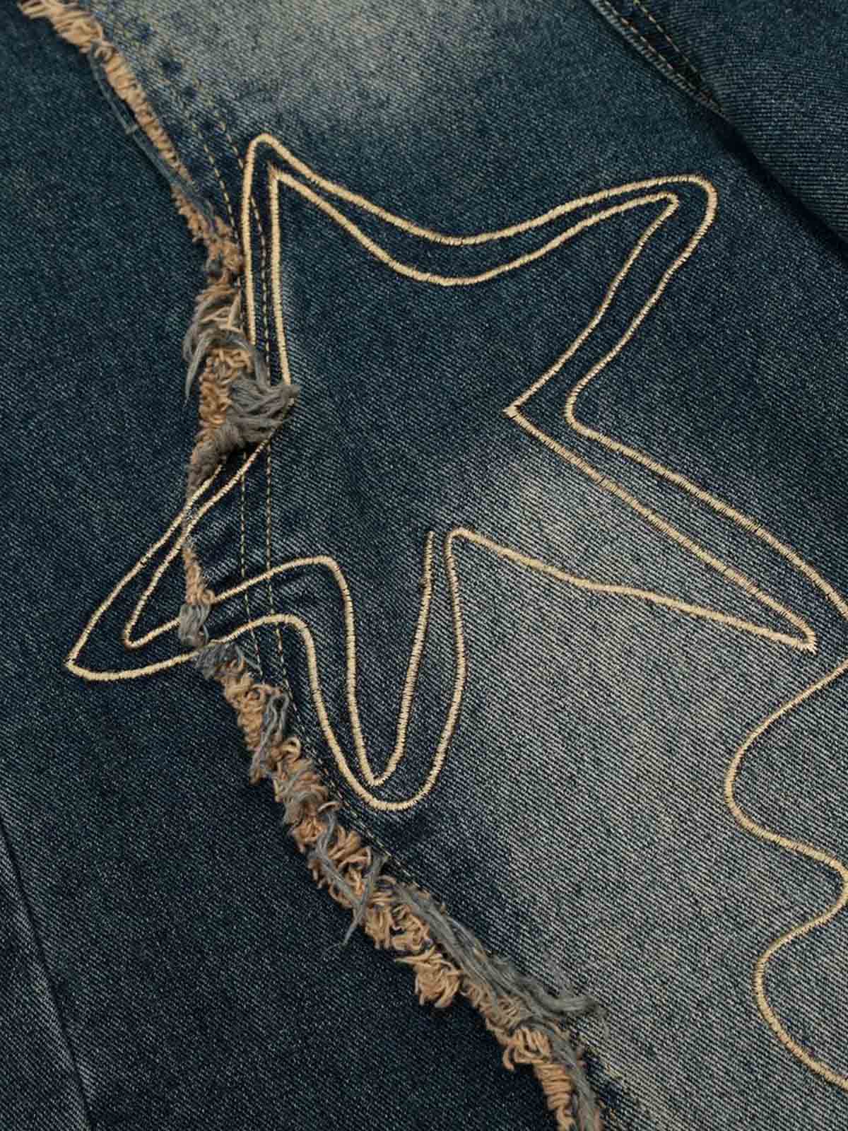 Vintage Embroidered Washed Raw-Edge Graffiti Scimitar Jeans - Image 9