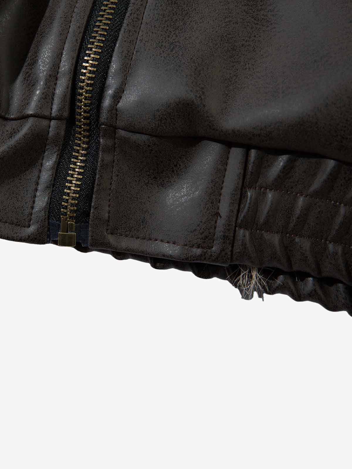 Vintage Faux Fur Hood Lined PU Zip Up Bomber Jacket - Image 12
