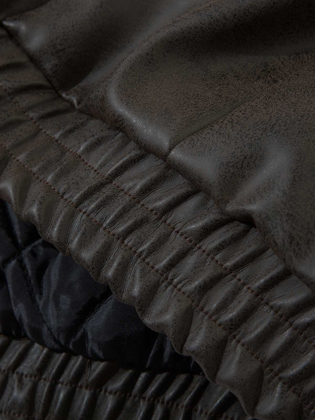 Vintage Faux Fur Hood Lined PU Zip Up Bomber Jacket - Image 13