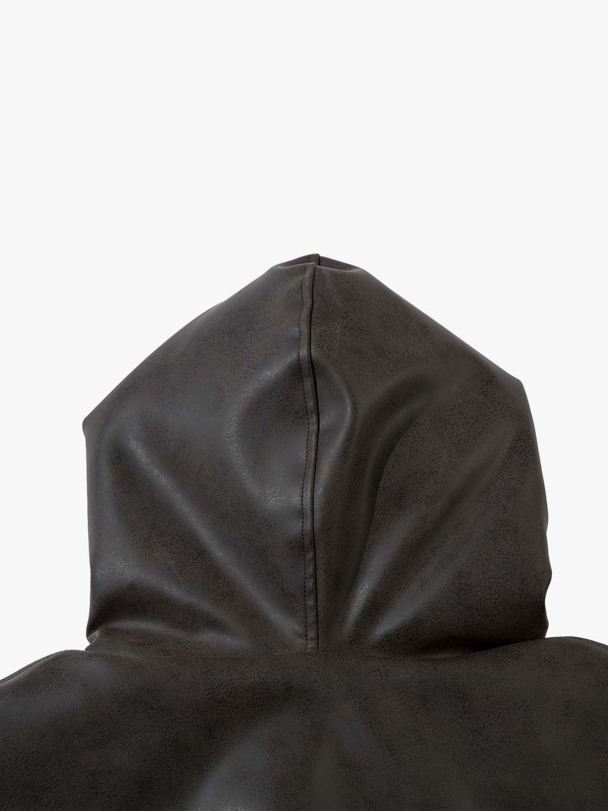 Vintage Faux Fur Hood Lined PU Zip Up Bomber Jacket - Image 8